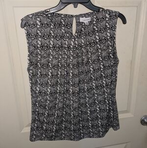 Calvin Klein Black and White Geometric Aztec Business Casual Women's Top